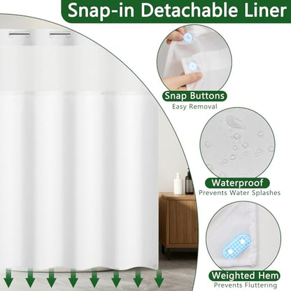 No Hook Shower Curtain and Liner, Farmhosue Machine Washable Waterproof Shower Curtain with Mesh Top Window and Weighted Hem, Spring Garden Floral Shower Curtains for Bathroom, 71" W x 74" L - color: Lush Greenery