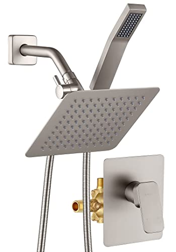 G-Promise Rain Shower Head and Handle Set for Modern Bathroom Upgrade | All Metal, Built to Last, Including the Required Accessories, Modern Upgrade, Extra Flexible Long Lose - color: Brushed Nickel