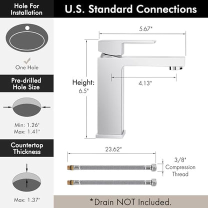 KES Chrome Bathroom Sink Faucet Single Hole Bathroom Faucets Single Handle for Modern Washroom Vanity RV Farmhouse Sink cUPC Certified Lead-Free, L3120ALFF12-CH - color: Chrome, style: NO Drain - Short Faucet