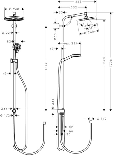 hansgrohe Crometta S 240 1jet Showerpipe Reno EcoSmart 9 l/min chrome 27270000, without thermostat/mixer - size: without thermostat/mixer, style: 1 spray mode + EcoSmart water saving
