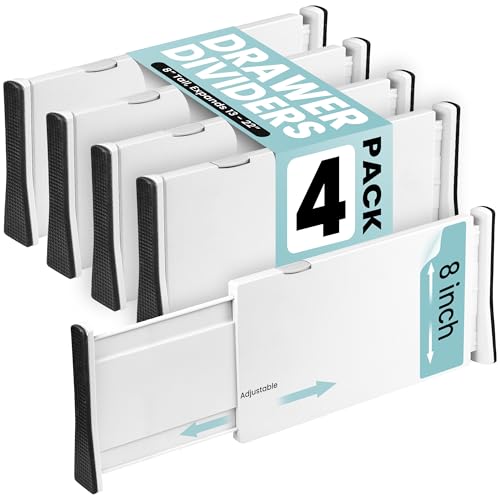 RAPTUROUS Adjustable Drawer Dividers, 8" Tall, Expandable 13.35-22", 4-Pack, Non-Slip for Deep Drawers in Kitchen, Bedroom, and Closet (White) - color: 4 Pack -White, size: 8" Tall, 13"-22" Long