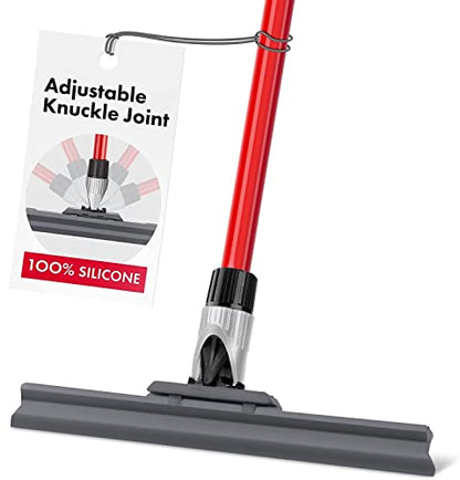 Silicone Floor Squeegee with 55-Inch Long Handle, 12-Inch Single Cast Silicone Blade, 360° Swivel Joint - Multifunction Floor Squeegee for Garage, Concrete Floor, Shower Floor, Glass Windows - size: 12 Inch Blade - 1 Piece Handle