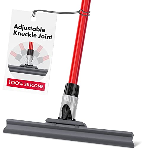 Silicone Floor Squeegee with 55-Inch Long Handle, 12-Inch Single Cast Silicone Blade, 360° Swivel Joint - Multifunction Floor Squeegee for Garage, Concrete Floor, Shower Floor, Glass Windows - size: 12 Inch Blade - 4 Piece Handle