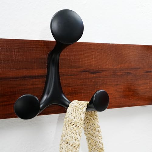 WEBI Coat Rack Wall Mount,24" Solid Wood Coat Hooks Wall Mounted Coat Hanger,16" Hole to Hole,Heavy Duty Hook Rack Rail,4 Triple Hooks for Hanging Coats,Jacket,Clothes,Hat,Backpack,Cherry - color: Cherry, size: 24 Inch