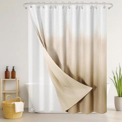 3 in 1 Shower Curtain and Liner,72 x 72 inch, Abstract Tan | Boho Modern Shower Curtain and PEVA Liner Set with 12 Rust-Resistant Metal Hooks, Waterproof Fabric Curtains for Bathroom - color: Abstract Tan