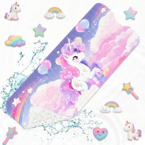 Cute Unicorn Rainbow Bathtub Shower Mat Pink Purple Clouds Non-Slip Tub Mat Extra Long Bath Floor Mats 40X16 Inch Machine Washable for Bathroom Tub Bath Mat for Toddler and Baby - color: Cute Unicorn Rainbow