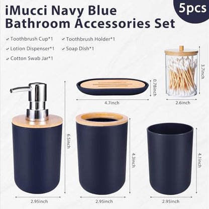 Bathroom Accessories Set 5Piece Navy Blue Bathroom Sets, Toothbrush Holder, Toothbrush Cup, Lotion Soap Dispenser, Soap Dish and Qtip Holder Bathroom Decor - style: Navy Blue