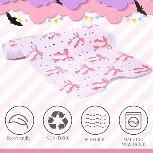 Mudder Pink Bow Bathtub Mat 40 x 16 Inch Cute Tub Mat Shower Non-Slip Extra Long Bathmat with Suction Cups & Drain Holes for Bathroom Tub Non Slip