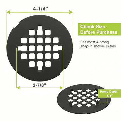 Shower Drain Cover Snap-in Hair Catcher - Matte Black 2 Pack | Stainless steel， 4-1/4" OD snap in， Fits 2-7/8" pin spacing， No tools install. Grate, shower strainer drain replacement. - color: Matte Black
