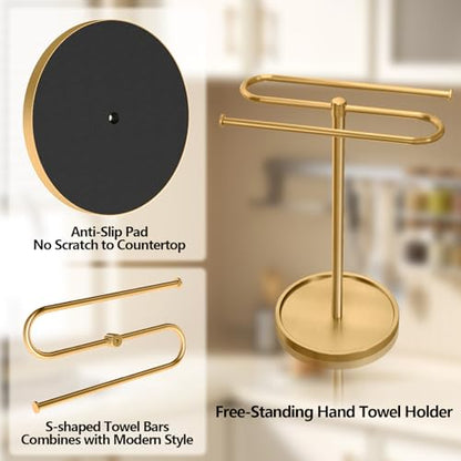 Bethom Bathroom Hand Towel Holder Stand Gold, S-Shape Kitchen Towel Rack | Stainless Steel Countertop Towel Standing Bar, Holds 2 Hand Towels - color: Gold