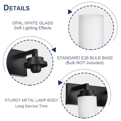TODOLUZ 4-Lights Bathroom Light Fixtures in Matte Black, Modern Opal White Glass Vanity Light E26 Bulb Base, Wall Mount Lighting for Bedroom Bath Living Room - color: Black, size: 4-Lights