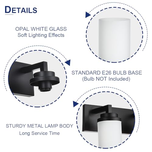 TODOLUZ Matte Black Bathroom Light Fixtures, 6-Lights Vanity Lighting Over Mirror with Opal White Glass Shades, Farmhouse Wall Lamp E26 Bulb Base - color: Black, size: 6-Lights