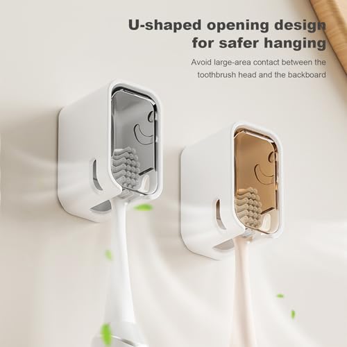 ROOM127 Wall Mounted Toothbrush Holder Set with Toothpaste Dispenser, Gray | 3-Piece Set with 2 Covered Holders, Automatic Toothpaste Squeezer and Ventilated Storage for Manual or Electric Brushes - color: Gray