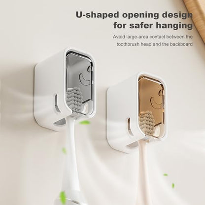 ROOM127 Wall Mounted Toothbrush Holder Set with Toothpaste Dispenser, Gray | 3-Piece Set with 2 Covered Holders, Automatic Toothpaste Squeezer and Ventilated Storage for Manual or Electric Brushes - color: Gray
