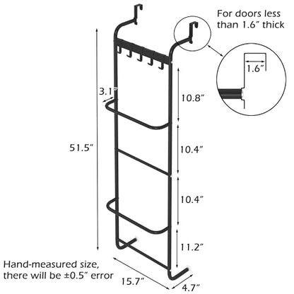 5 Tier Over The Door Towel Racks for Bathroom Wet Towel Drying Rack Clothing Storage Holder with Hooks (Black, 5 Tier) - color: Black