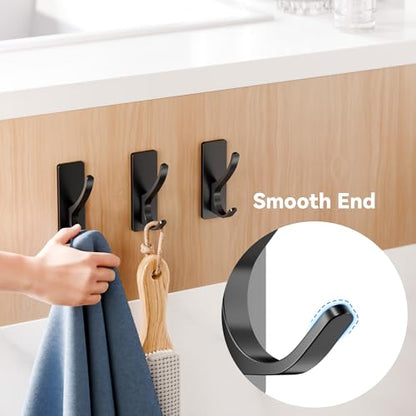 10-Pack Self Adhesive Towel Hooks: Extra Strong 13LB, Stainless Hook for Hanging Loofah, Towels, Coat, Bath Robe Bathroom Shower, Black - color: Black, size: 10 Pack