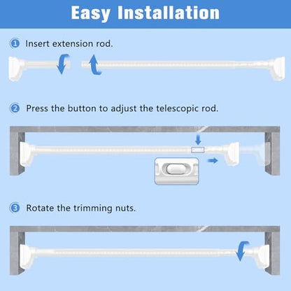 Adjustable Shower Curtain Rod White 40-102" Anti-Rust Non-Slip One-Click Tension Curtain Rod for Bedroom Study Wardrobe - color: White, size: 40-102"