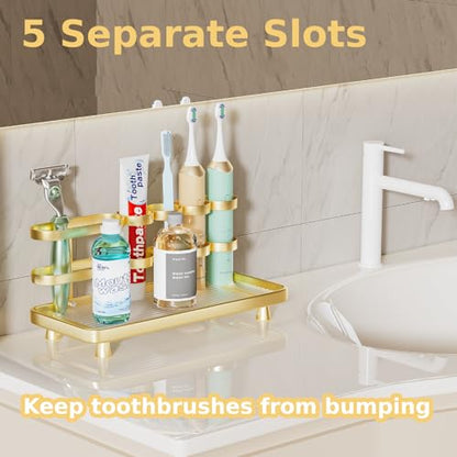YOOLENS Electric Toothbrush Holder for Bathroom Countertop 5 Metal Slots Toothpaste Razor Mouthwash Organizer, Gold - color: Gold