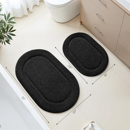 HOMEIDEAS Black Bathroom Rugs Sets, 2 Piece Small Bathroom Rugs, Soft, Absorbent Microfiber Mats, Machine Washable Bath Mats for Shower Room, Bathtub, Kitchen (20" x 32" + 16" x 24") - color: Black