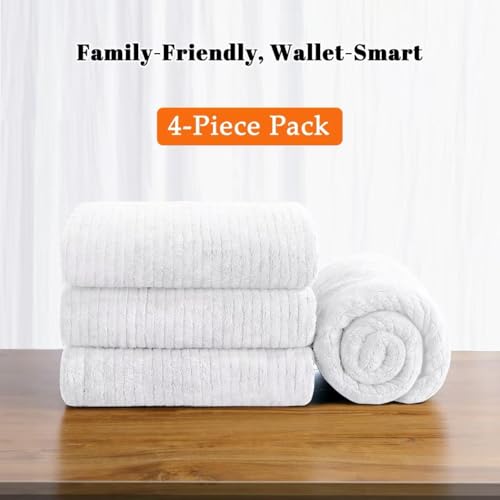 Bath Towels Set of 4 Extra Large 35 x 70 Inches,Luxury Thick High Absorbent and Quick Dry Bath Sheet,Ultra Soft Microfiber,Bathroom,Beach,Yoga,Sport,SPA,Fitness (White) - color: White, style: 4 Piece Bath Towels
