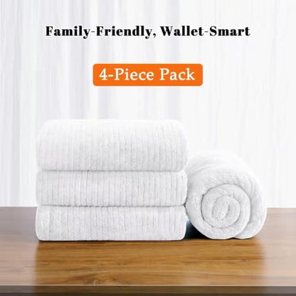 Bath Towels Set of 4 Extra Large 35 x 70 Inches,Luxury Thick High Absorbent and Quick Dry Bath Sheet,Ultra Soft Microfiber,Bathroom,Beach,Yoga,Sport,SPA,Fitness (White) - color: White, style: 4 Piece Bath Towels