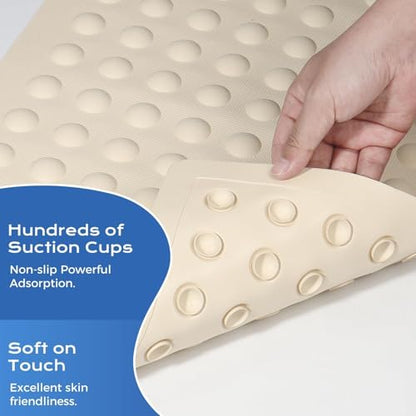 Bathtub Mat Non-Slip Soft Rubber Bathtub Mat, Shower Mat with Strong Suction Cups and Soft Bubbles for Tubs and Showers Bathroom (16''x28'') - color: Beige White (Yellowish)-bubbles, size: 27.6" x 15.8" (Rectangular)