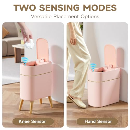 Automatic Bathroom Trash Can,Tall Slim Sensor Waste Basket,Pink Gold | 2.6 Gallon Waterproof Motion Sensor Trash Can, Small Garbage bin for Bedroom,Office,Living Room,Kitchen,RV,Restroom,Laundry - color: Pink