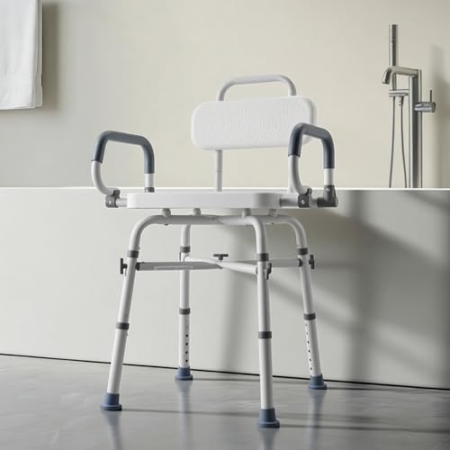VEVOR Swivel Shower Chair with Arms and Back, 500 lbs Heavy Duty Bench Seat for Inside Shower Stall and Bathtub, Height Adjustable Bathroom Bath Tub Seat for Adults, Seniors, Elderly and Disabled