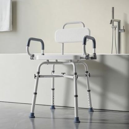 VEVOR Swivel Shower Chair with Arms and Back, 500 lbs Heavy Duty Bench Seat for Inside Shower Stall and Bathtub, Height Adjustable Bathroom Bath Tub Seat for Adults, Seniors, Elderly and Disabled