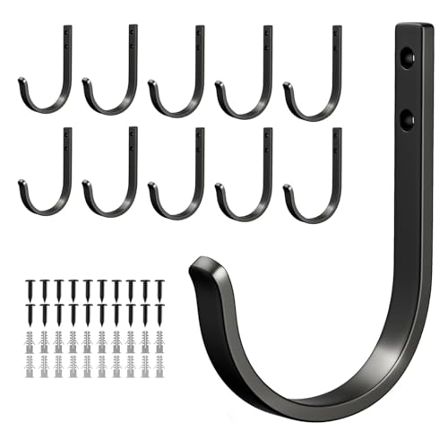 niffgaff 10-Pack Wall Outdoor Hooks for Hanging Coat - 30LB Screw in Metal Hanger Wall Mount, for Closet, Door, Bathrooms, Outside, for Towel, Backpack, Robe, Hat, Black - size: 10 Pack