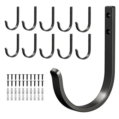 niffgaff 10-Pack Wall Outdoor Hooks for Hanging Coat - 30LB Screw in Metal Hanger Wall Mount, for Closet, Door, Bathrooms, Outside, for Towel, Backpack, Robe, Hat, Black - size: 10 Pack