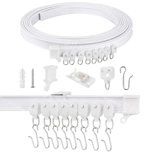 Ceiling Curtain Track Flexible Bendable Rail Set, 7 Meters | PVC White For Curtain, Window, Shower, RV, Camper, Room Divider, Hospital, Bay Window,RV - size: 7 Meters