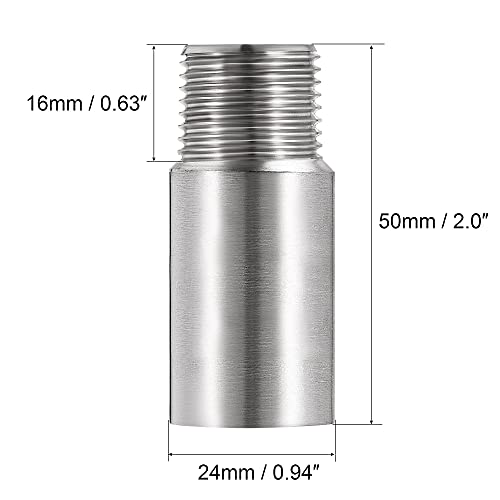 uxcell Shower Head Extension Arm Stainless Steel 1/2PT Male to 1/2PT Female Thread 50mm Length Cast Pipe Fitting Coupler 2Pcs - size: 50mm