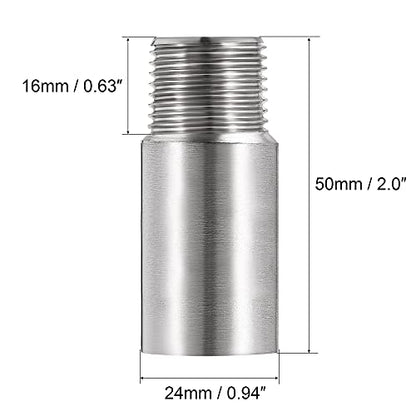 uxcell Shower Head Extension Arm Stainless Steel 1/2PT Male to 1/2PT Female Thread 50mm Length Cast Pipe Fitting Coupler 2Pcs - size: 50mm
