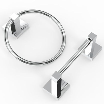 RUACQ Chrome Toilet Paper Holder & Towel Ring, Bathroom Accessories | 2-Piece Bathroom Hardware Set, Pivoting Tissue Roll Holder, Hand Towel Ring, Square Base, 304 Stainless Steel, Wall Mounted - color: Chrome, size: 2pcs