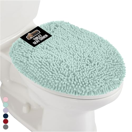 GORILLA GRIP Soft Chenille Bathroom Toilet Lid Cover, Machine Washable Seat Covers, 19.5x18.5, Stays in Place Rubber Backing, Fits Most Round, Elongated and Oblong Lids, Accessories Decor, Seablue - color: Sea Blue, style: Chenille