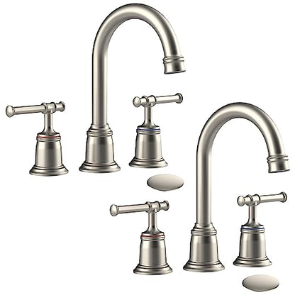 Classical 8 inch Bathroom Faucet, Bathroom faucets for Sink 3 Holes, Widespread Brushed Nickel Bathroom Faucet with Pop Up Drain and cUPC Lead-Free Hose (Brushed Nickel 2 Packs) - color: Brushed Nickel, size: 8 inch 2Pack