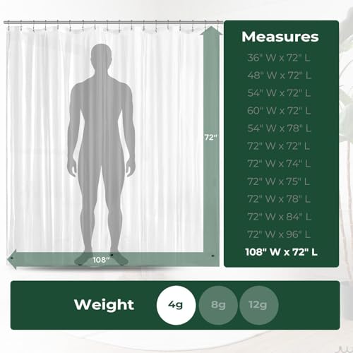 Clear Shower Curtain Liner with Side Suction Cups, Exrta Wide Premium PEVA Plastic Shower Liner with 3 Magnets, Waterproof Bathroom Curtain, 108 x 72, Clear - color: 1. Clear, size: 108"W x 72"L (Pack of 1)