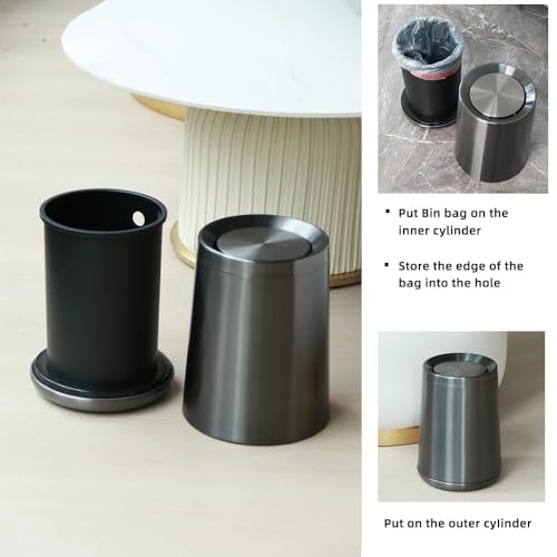 10 L/2.6Gallen,Swing Lid Trash Can,Brushed Stainless Steel Garbage Can with Flipping Lid,for Bathroom, Kitchen,Living Room,Bedroom,Hotel (Black Gold) - color: black gold
