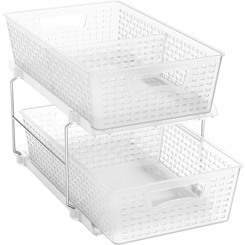 Simple Houseware 2 Tier Pull-Out Sliding Drawer Under Sink Storage, Clear | Great for Kitchen Bathroom Tray Shelf Organizer - color: Clear