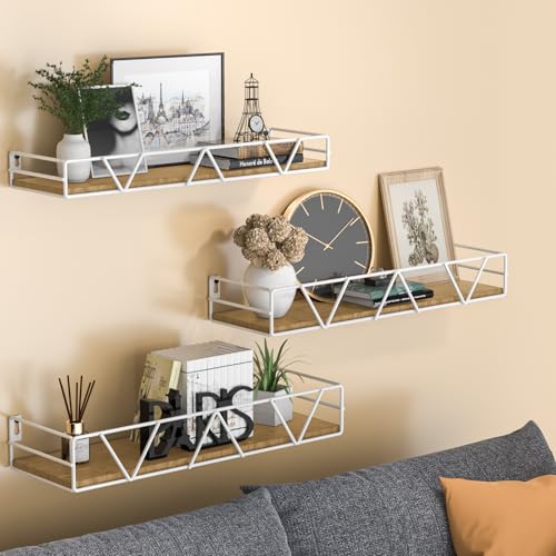 Floating Shelves Set of 3, Wood Wall Shelf, Farmhouse Shelf for Bedroom | Wall Mounted Floating Shelf for Living Room, Bedroom, Bathroom, Kitchen, Office - color: White