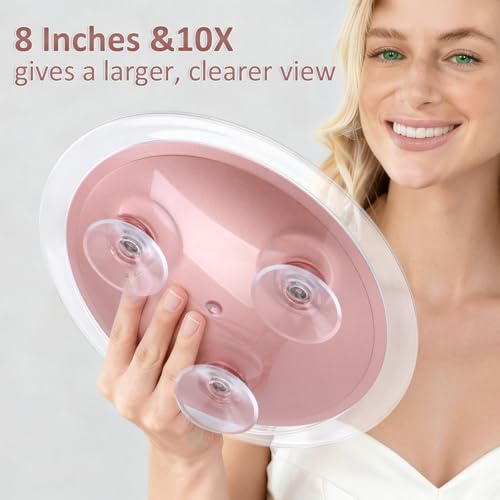 SANTOO Large 8 Inch Round Magnifying Mirror with 3 Suction Cups for Easy Mounting (10X Magnification) - Perfect for Detailed Grooming and Travel - color: 10x
