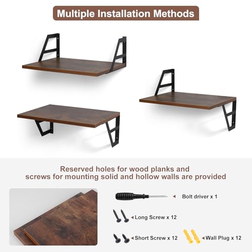 Tectocker-DOU 2 Pc Deep Floating Wall Shelves, Heavy Duty, 15.7×11.8, Brown | Easy Install, All Hardware Included. Holds 40 Lbs. Easy-Clean. For Living Room, Kitchen, Bathroom, Bedroom, Office. - color: Brown, size: 15.7W×11.8D