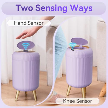 Bathroom Trash Can Automatic Touchless,3 Gallon Purple Gabage can | Motion Sensor Trash Can with Lid and legs,Smart Diaper Garbage Bin,Auto Small WasteBasket for Bedroom,Office,Restroom,Laundry - color: Purple