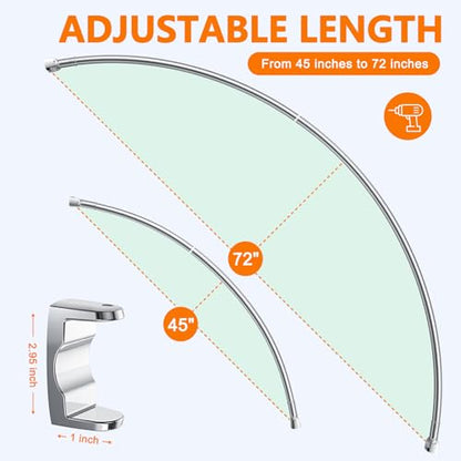 Curved Shower Curtain Rod, Adjustable 45-72 Inches Curved Shower Rod, Rustproof Shower Curtain Rod, Never Fall Telescoping Design for Bathroom, Silver, Need to Drill - color: Silver