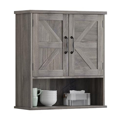 Smuxee Farmhouse Bathroom Cabinet Wall Mounted, Washed Grey Small Medicine Cabinet with Adjustable Shelf, Bathroom Cabinet for Living Room, Laundry Room - color: Washed Grey, size: Small