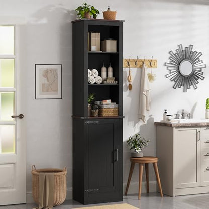 MHOM 71" Tall Bathroom Storage Cabinet. Farmhouse Storage Cabinet with Adjustable Shelves, Narrow Linen Tower Cabinet for Bathroom, Laundry, and, Living Room, Black - color: Black
