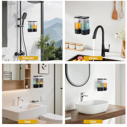 Pollock Shampoo and Conditioner Dispenser 2 Chamber * 500ML | Shower Soap Dispenser Wall Mounted, Body Wash Dispenser No Drill, Refillable Shower Dispenser for Bathroom - color: Blk-zt-53-b2