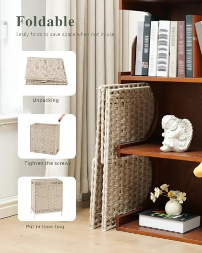 SETVSON Laundry Hamper with Lid, Wicker Laundry Basket, 112 L, Light Khaki | Handwoven PE Rattan, 2 Removable Liner Bags, Metal Heightened Feet, 6 Mesh Bags, Clothes Hamper for Bathroom Bedroom - color: Light Khaki, size: 112 L - 29.6 gal