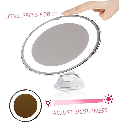 LED Lighted Makeup Mirror with Suction Cup Magnifying Vanity Mirror for Detailed Grooming for Travel and Home Use for Women
